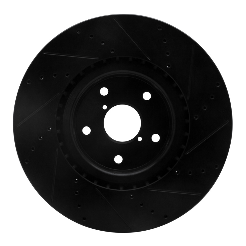 Subaru Impreza Brake Rotor (1) - Front Left - R1 Concepts - Drilled & Slotted - Black - `05-`20